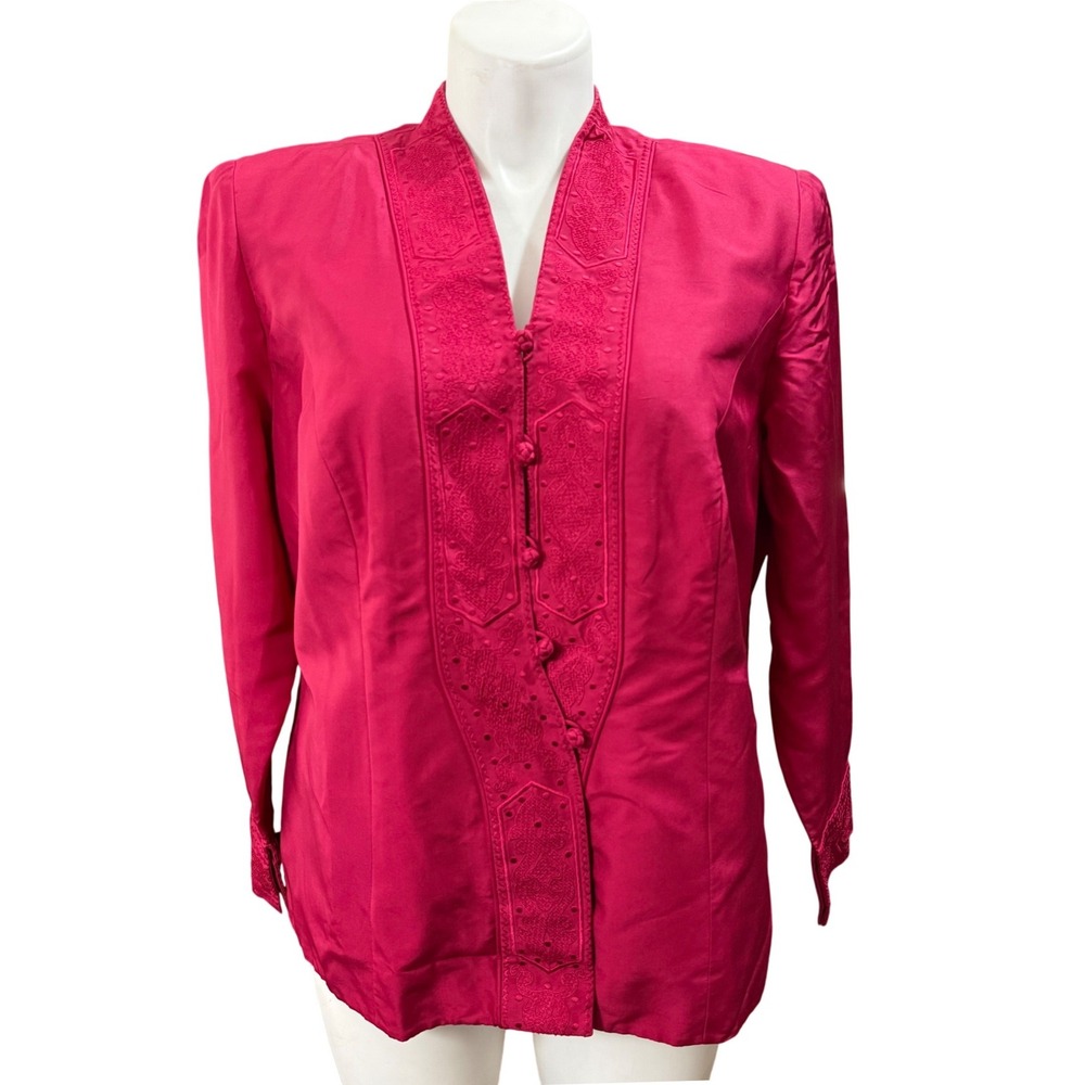 Adrianna Papell Woman Vintage Silk Blazer Magenta Pink Embroidered Jacket 18W